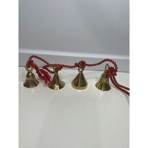Vintage Hand Etched Brass Bells of  India - 4 Bells on a Rope Christmas decor